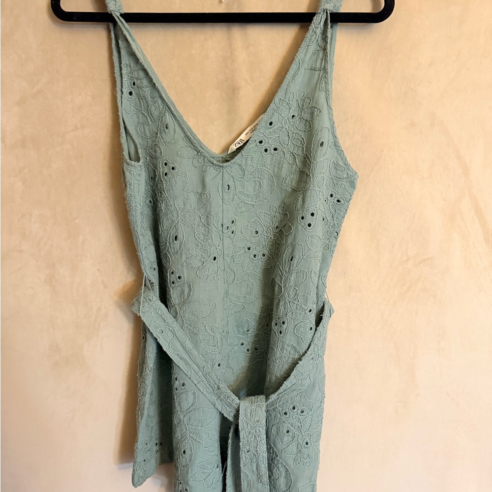 Zara Sage Green Eyelet Embroidered Romper